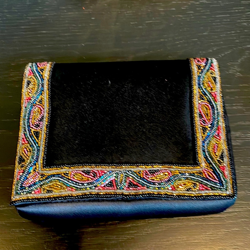 Black evening purse with multi colored beading